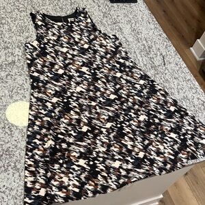 Anne Klein Black,Cream,Gray & Brown Patterned Mini Dress